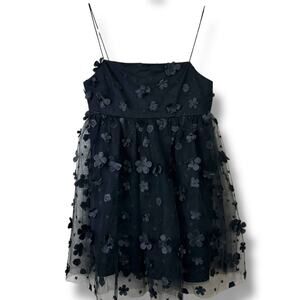 TRIXXI Clothing Company NWT Black Embroidery 3D Floral Babydoll Mini Dress Small